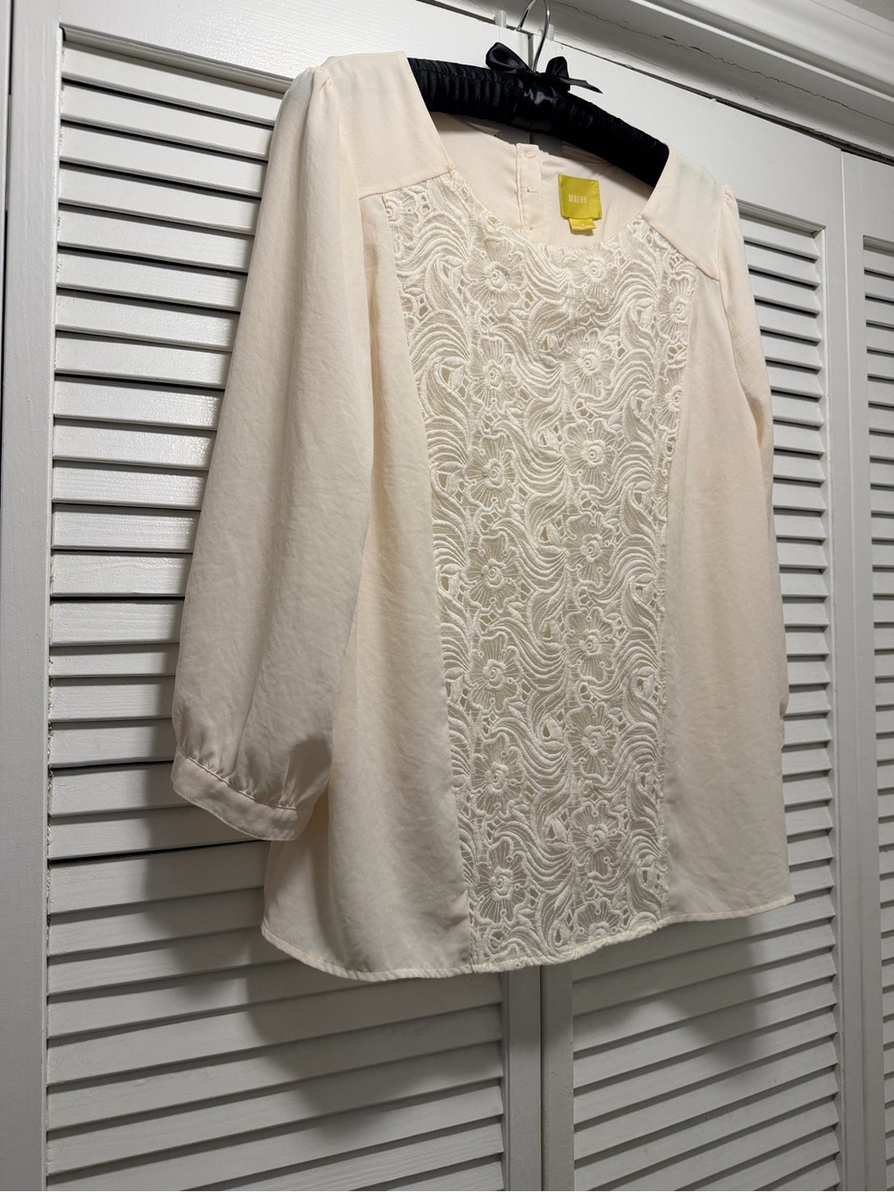 Maje Cream Lace-Front Long Sleeve Blouse - Picture 4 of 15